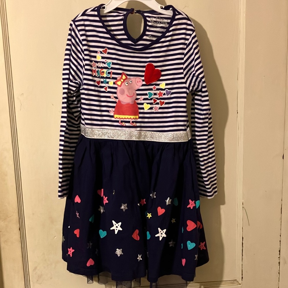 Peppa Pig Blue and White Long Sleeve Sundress girl’s size 6
